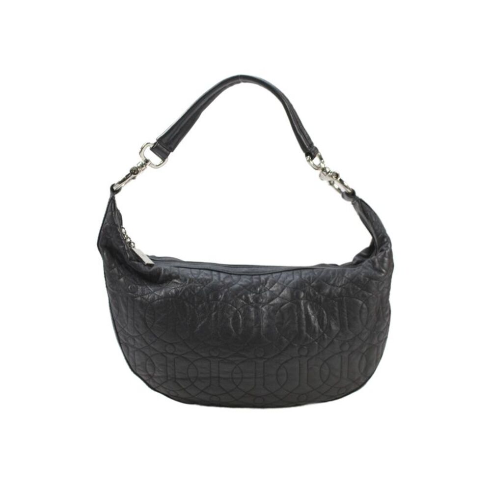 Donald J Pliner Women Leather Zip Closure Silver Hardware Shoulder Handbag Black